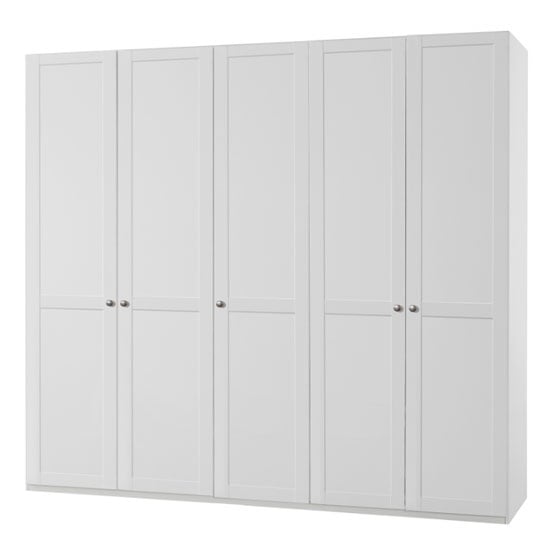 New Tork Tall Wooden Wardrobe In White With 5 Doors