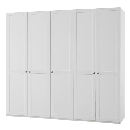 Read more about New tork tall wooden wardrobe in white with 5 doors