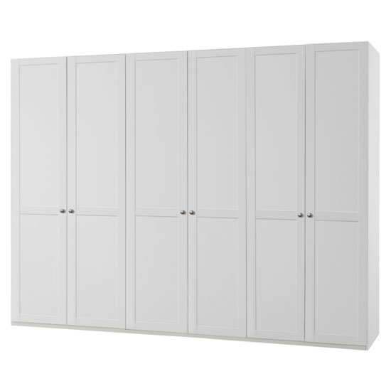 New Tork Tall Wooden Wardrobe In White With 6 Doors