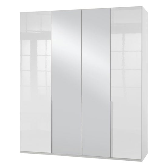 New Xork Mirrored Wardrobe In High Gloss White 4 Doors