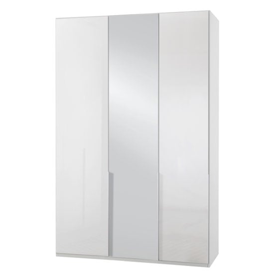 New Xork Tall Mirrored Wardrobe In High Gloss White 3 Doors