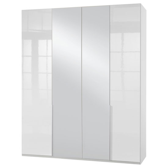 New Xork Tall Mirrored Wardrobe In High Gloss White 4 Doors