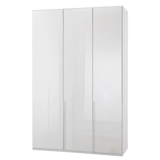 New Xork Tall Wooden Wardrobe In High Gloss White 3 Doors