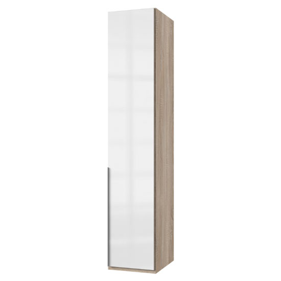 Product photograph of New Xork Tall Wooden Wardrobe In High Gloss White And Oak 1 Door from Furniture in Fashion