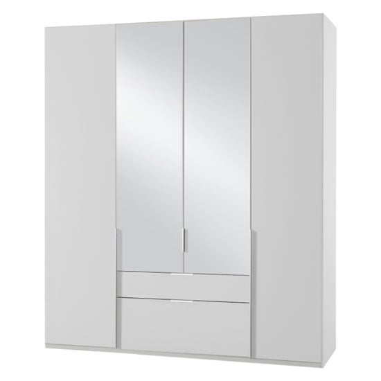 New York Mirrored 4 Doors Wardrobe In White