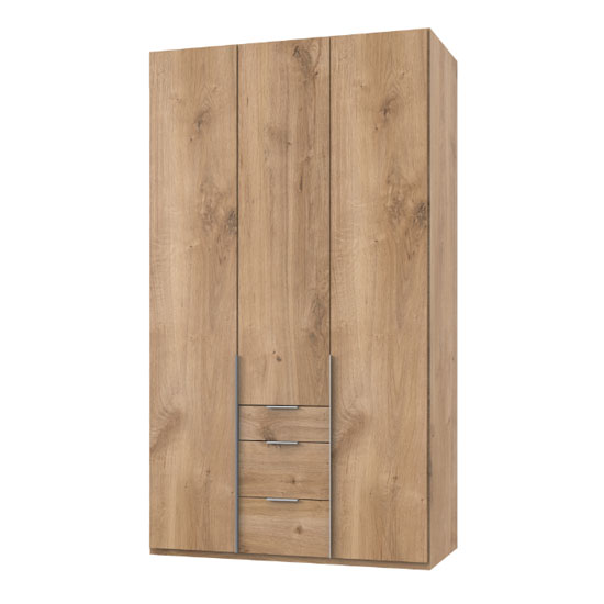 New York Tall Wooden 3 Doors Wardrobe In Planked Oak