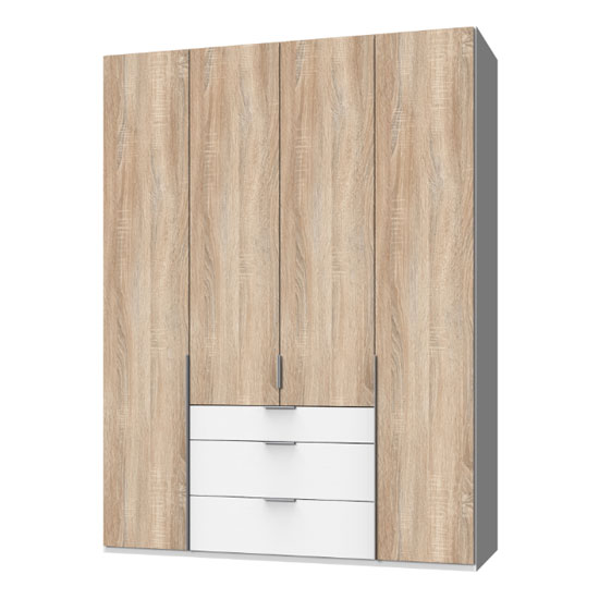New York Tall Wooden 4 Doors Wardrobe In Oak And White