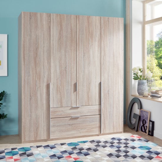 Product photograph of New York Wooden 4 Doors Wardrobe In Oak from Furniture in Fashion