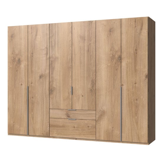 New York Wooden 6 Doors Wardrobe In Planked Oak