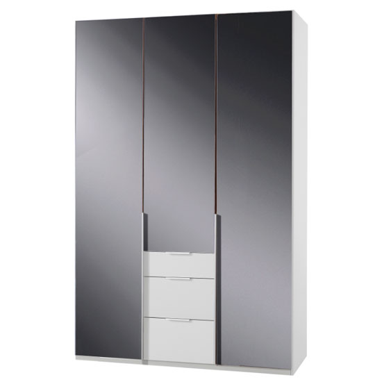 New Zork Tall 3 Doors Wardrobe In Gloss Grey And White