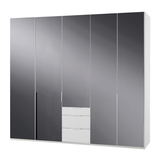 New Zork Tall 5 Doors Wardrobe In Gloss Grey And White