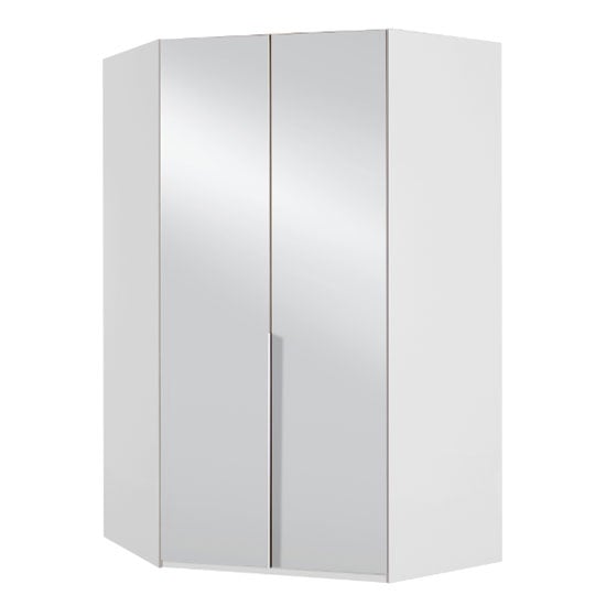New Zork Tall Mirrored Corner Wardrobe In Gloss Grey And White