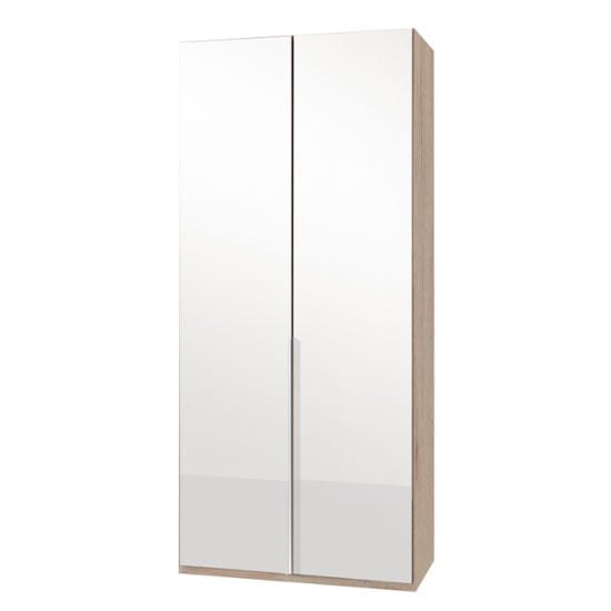 Read more about New zork tall wardrobe in gloss white and hickory oak 2 doors