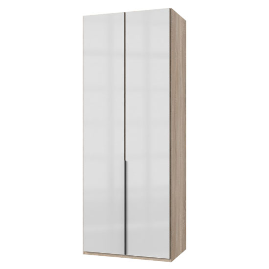 New Zork Tall Wardrobe In Gloss White And Oak 2 Doors