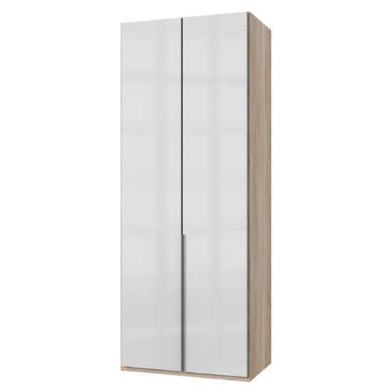 Read more about New zork tall wardrobe in gloss white and oak 2 doors