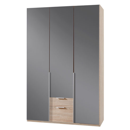 New Zork Wooden 3 Doors Wardrobe In Gloss Grey And Oak