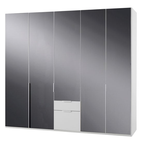 New Zork Wooden 5 Doors Wardrobe In Gloss Grey And White_1