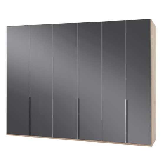 New Zork Wooden Wardrobe In Gloss Grey And Oak 6 Doors