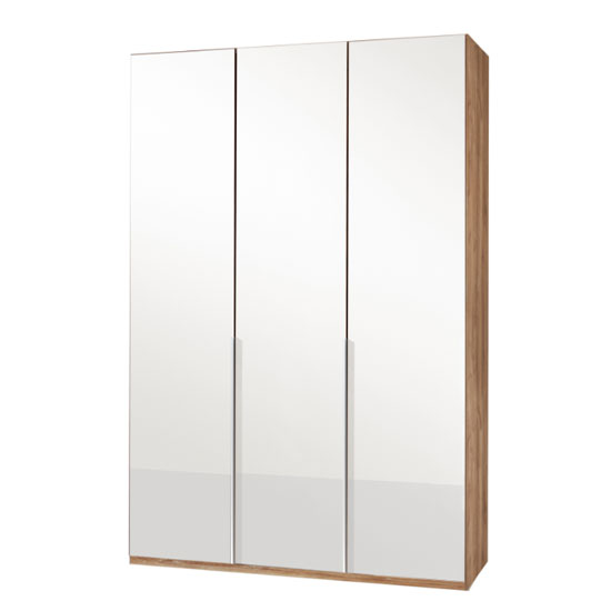 New Zork Wooden Wardrobe In Gloss White And Planked Oak 3 Doors
