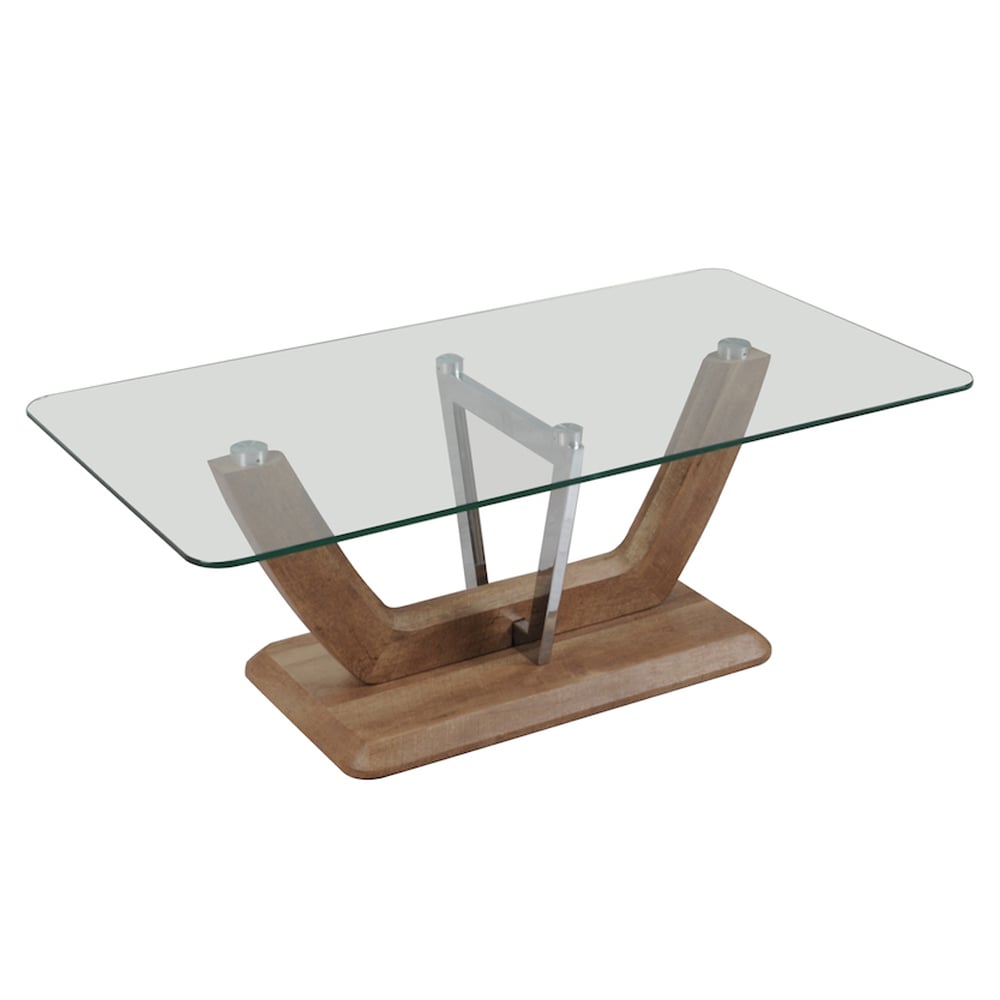 Newark Clear Glass Coffee Table With Chrome And Wooden Base