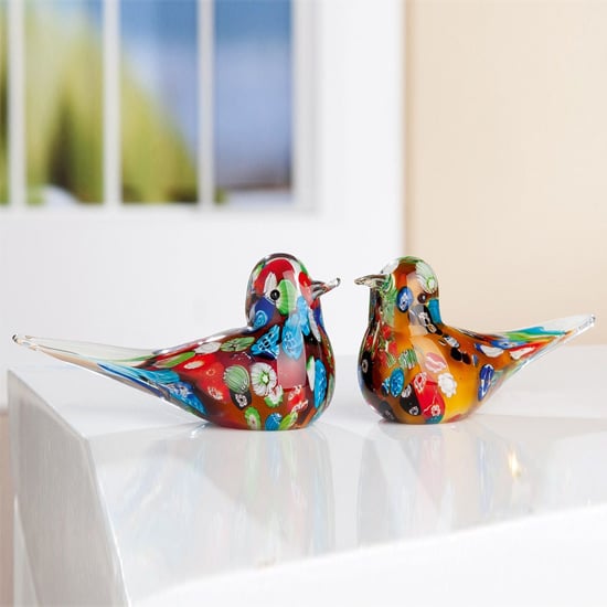 Product photograph of Newark Glass Bird Florale Sculpture In Multicolour from Furniture in Fashion