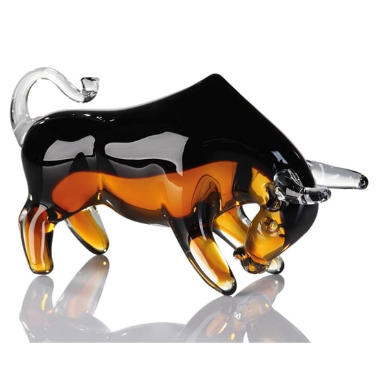 Product photograph of Newark Glass Bull Sculpture In Black And Brown from Furniture in Fashion