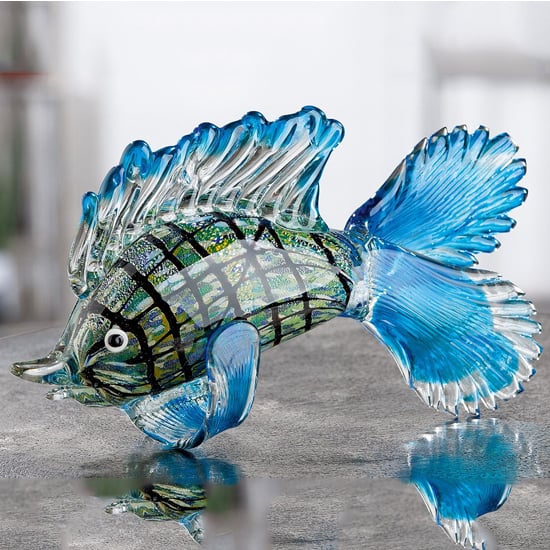 Product photograph of Newark Glass Fish Barracuda Sculpture In Blue And Green from Furniture in Fashion
