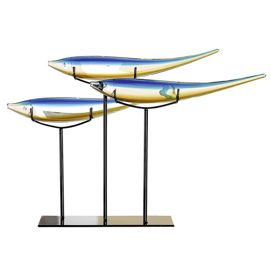 Newark Glass Fishes On Stand Sculpture In Blue And Orange