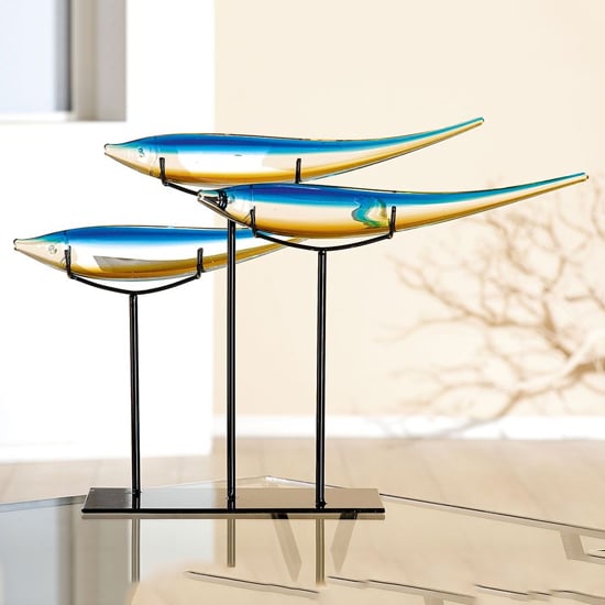 Product photograph of Newark Glass Fishes On Stand Sculpture In Blue And Orange from Furniture in Fashion