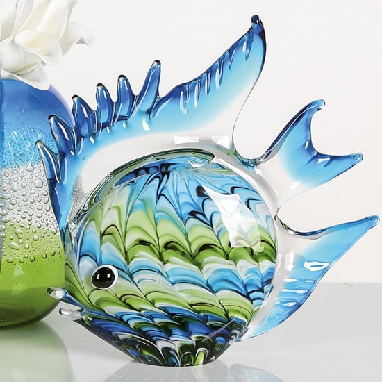 Product photograph of Newark Glass Fun Fish Sculpture In Blue And Green from Furniture in Fashion