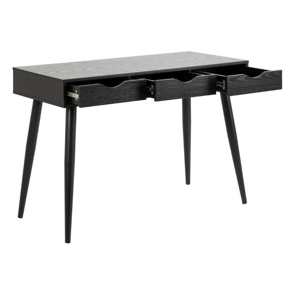 Newark Wooden Laptop Desk With 3 Drawers In Ash Black