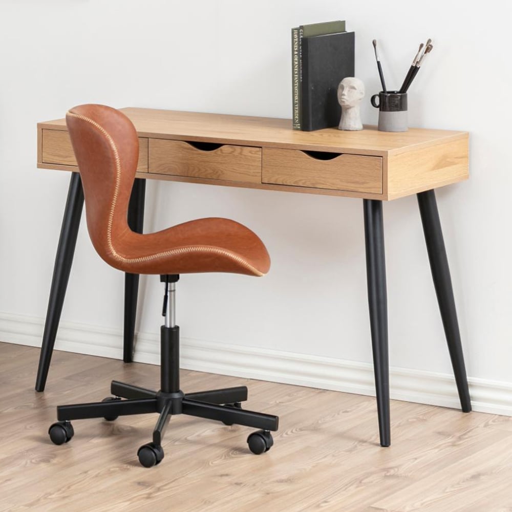 Newark Wooden Laptop Desk With 3 Drawers In Matt Wild Oak