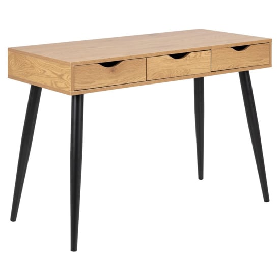 Product photograph of Newark Wooden Laptop Desk With 3 Drawers In Oak And Black from Furniture in Fashion