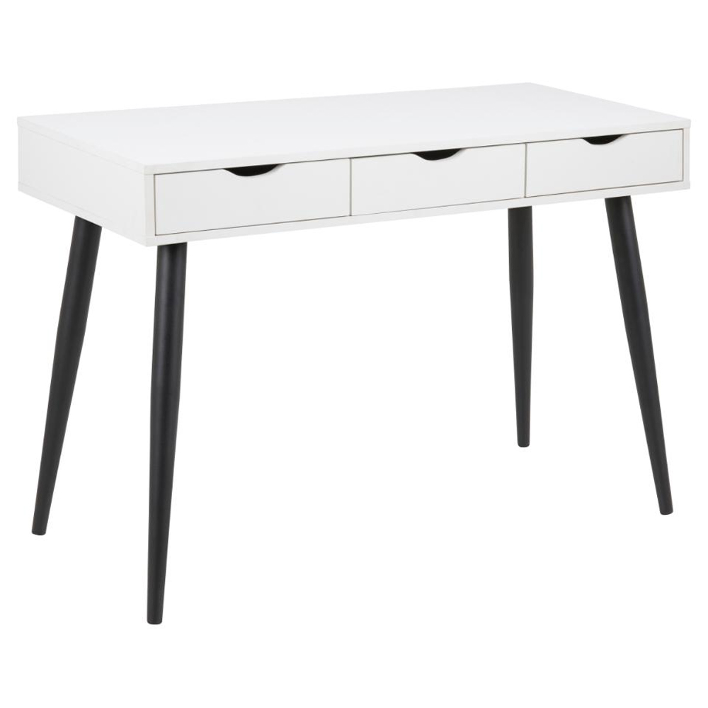 Newark Wooden Laptop Desk With 3 Drawers In White And Black