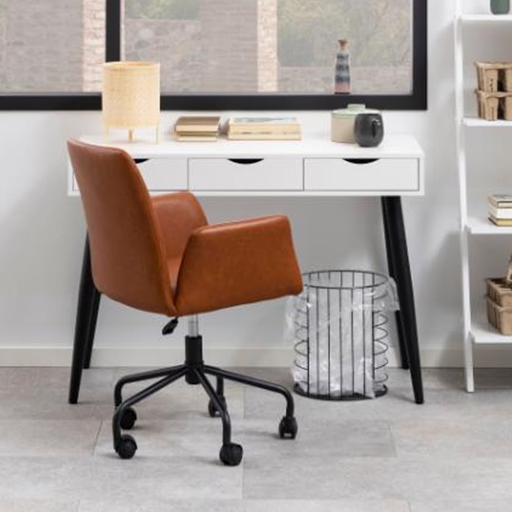Newark Wooden Laptop Desk With 3 Drawers In White And Black