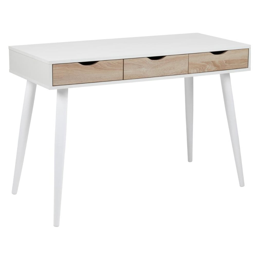 Newark Wooden Laptop Desk With 3 Drawers In White And Sonoma Oak
