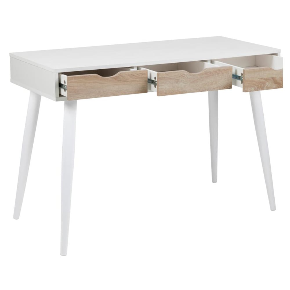 Newark Wooden Laptop Desk With 3 Drawers In White And Sonoma Oak