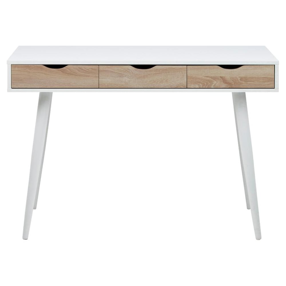 Newark Wooden Laptop Desk With 3 Drawers In White And Sonoma Oak
