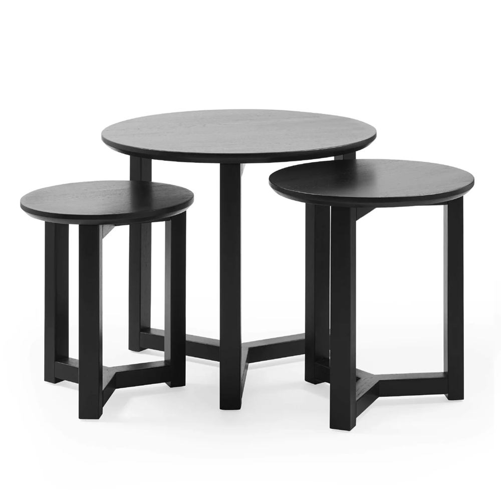 Newark Wooden Nest Of 3 Table In Black