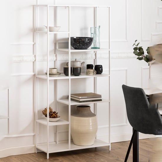Photo of Newberry metal bookcase with 6 shelves in white