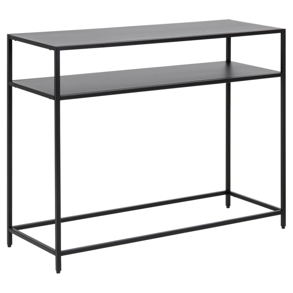 Newberry Metal Console Table With Undershelf In Matt Black