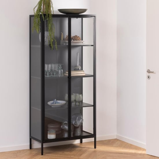 Newberry Metal Display Cabinet Large With 2 Doors In Matt Black