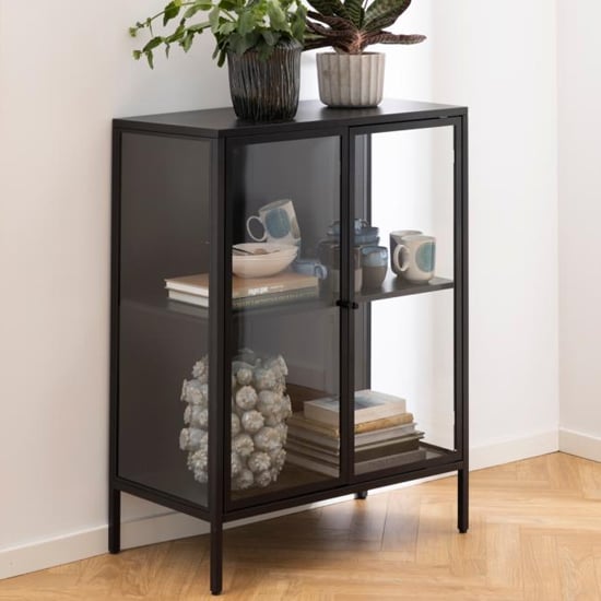 Photo of Newberry metal display cabinet small with 2 doors in matt black