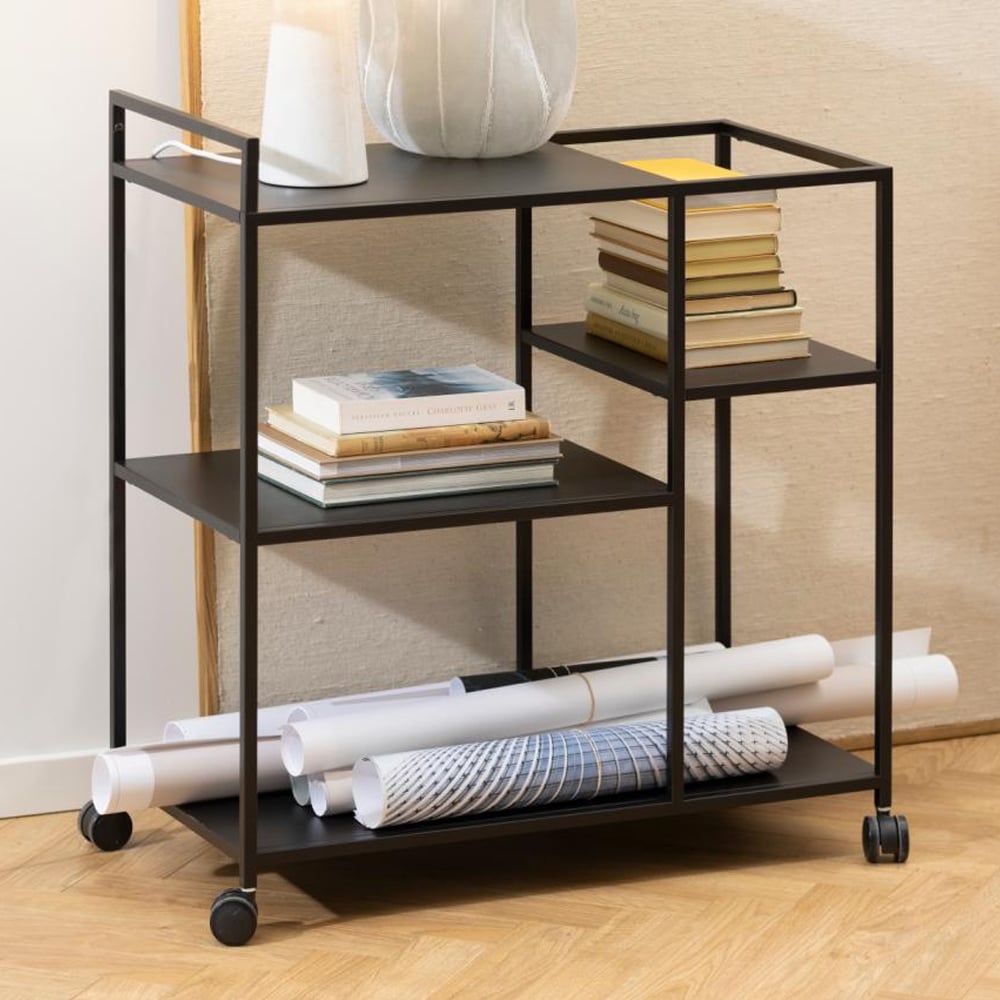 Newberry Metal Drinks Serving Trolley With 4 Shelves In Matt Black