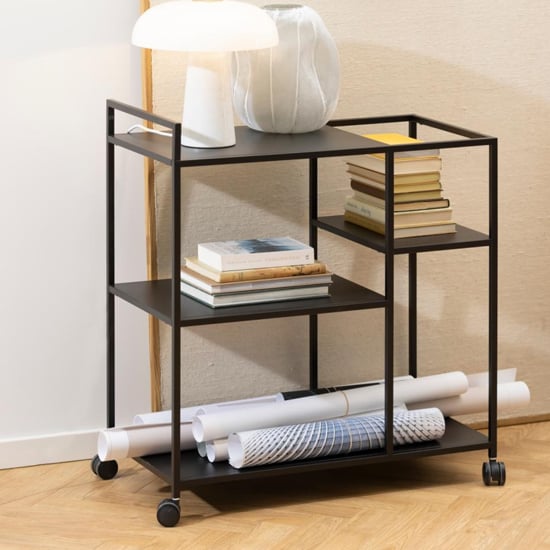 Newberry Metal Drinks Trolley With 3 Shelves In Matt Black_2