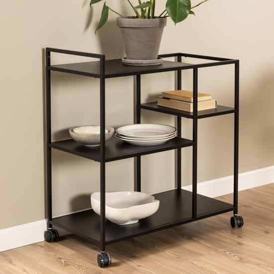 Photo of Newberry metal drinks trolley with 3 shelves in matt black