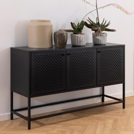 Photo of Newberry metal sideboard small with 3 doors in matt black