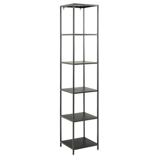 5 Shelves Bookcase In Matt Black, Thin Metal Shelving Unit
