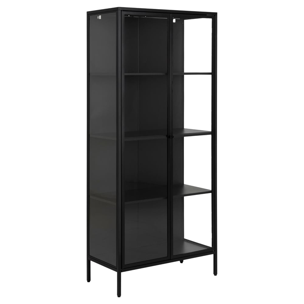 Newberry Tall Metal Display Cabinet With 2 Doors In Matt Black