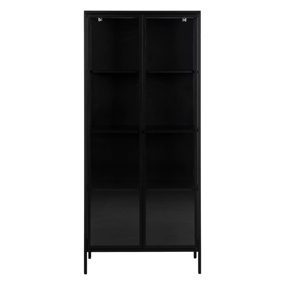 Newberry Tall Metal Display Cabinet With 2 Doors In Matt Black